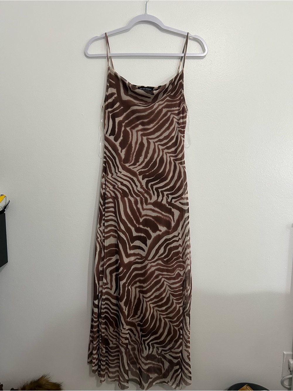 See You Monday Brown Zebra-Print Maxi Slip Dress